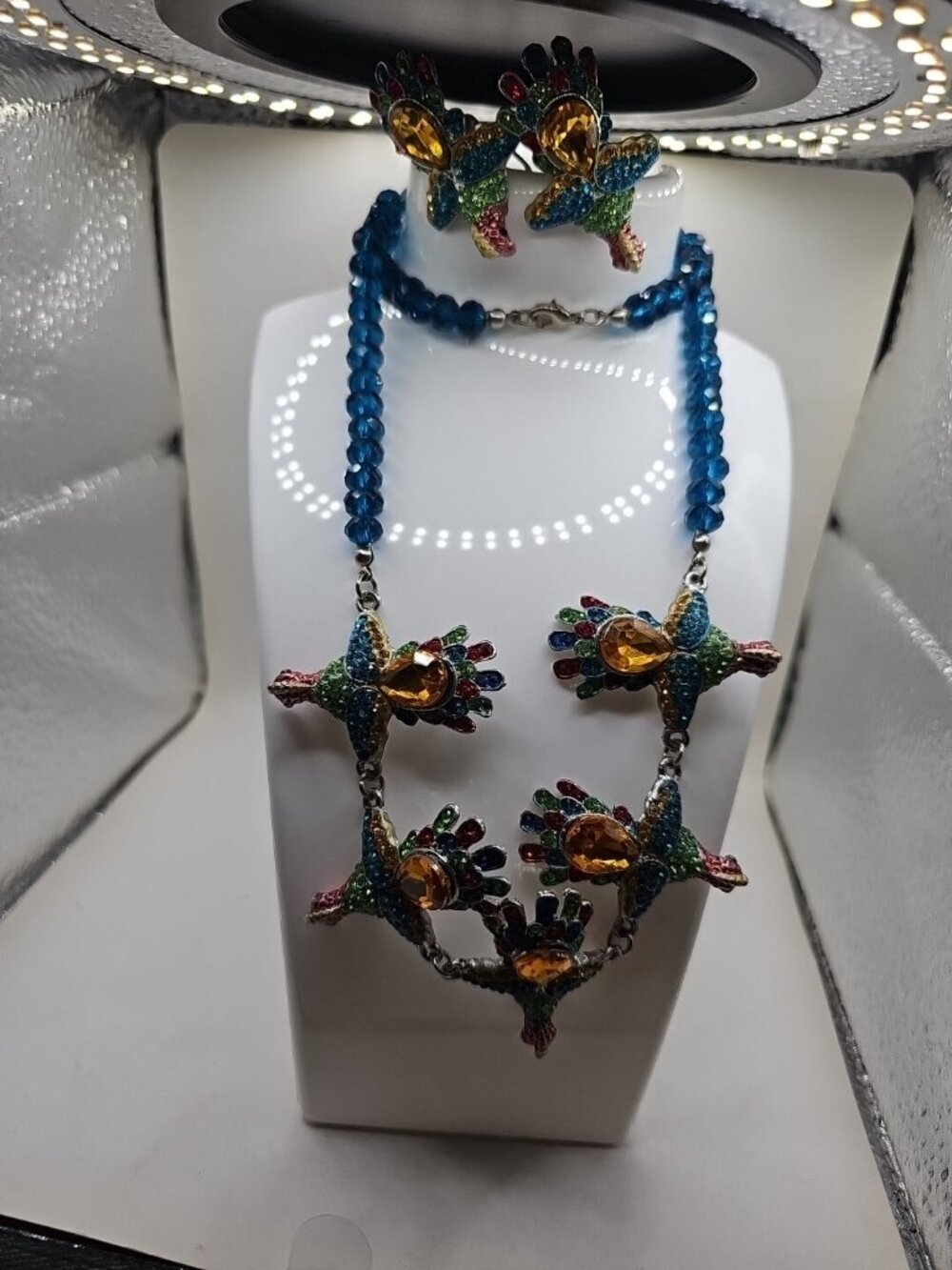 swarovski blue crystal necklace and earring set - Picture 6 of 10